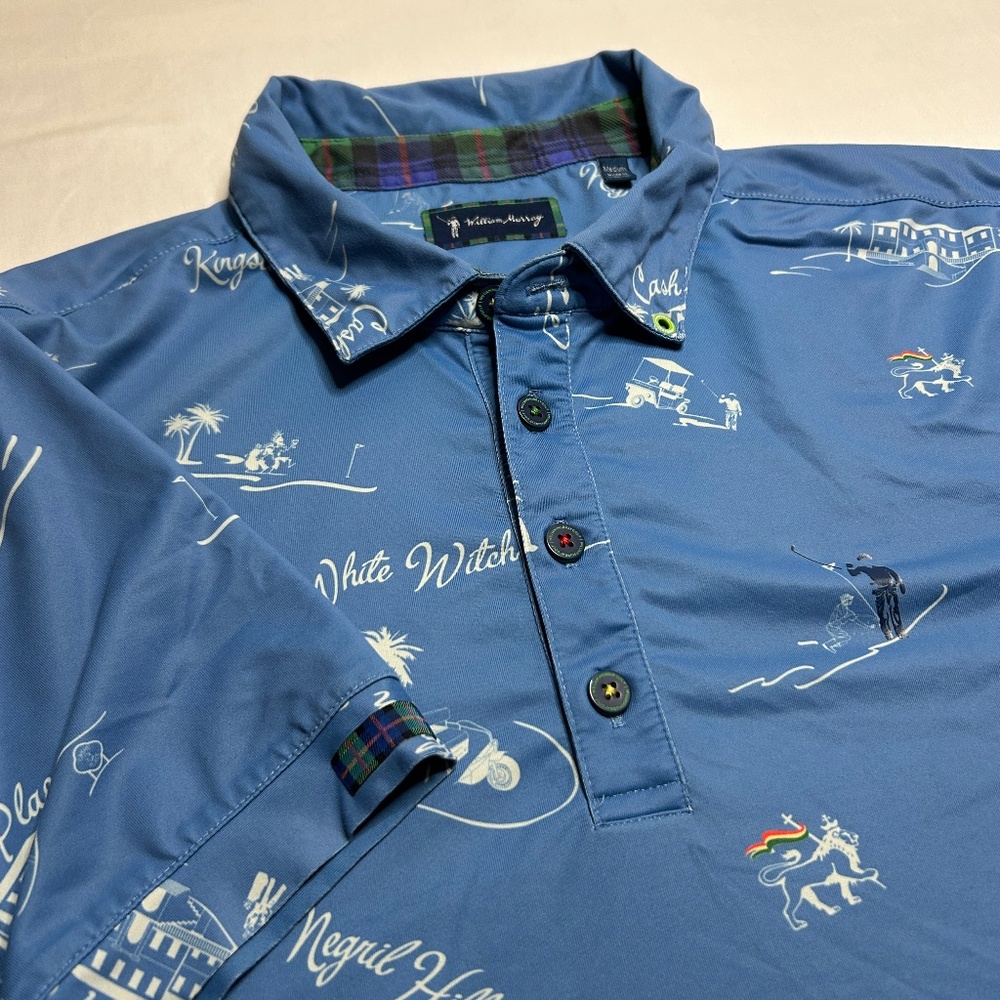 William Murray Men’s Shirt M Blue Golf Polo Performance Stretch All‎ Over Print